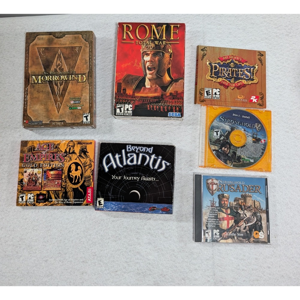 Vintage PC Game Lot Morrowind Rome Total War Age of Empires Pirates Stronghold